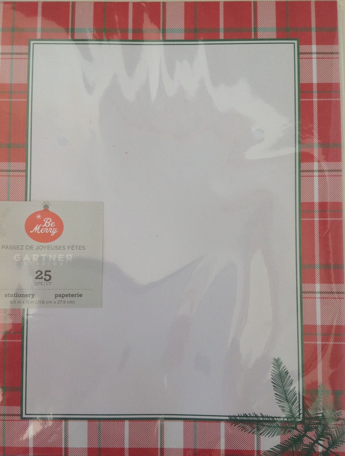 Gartner Computer Print Paper New 25 Sheets Christmas Plaid Pine Border 8.5×11