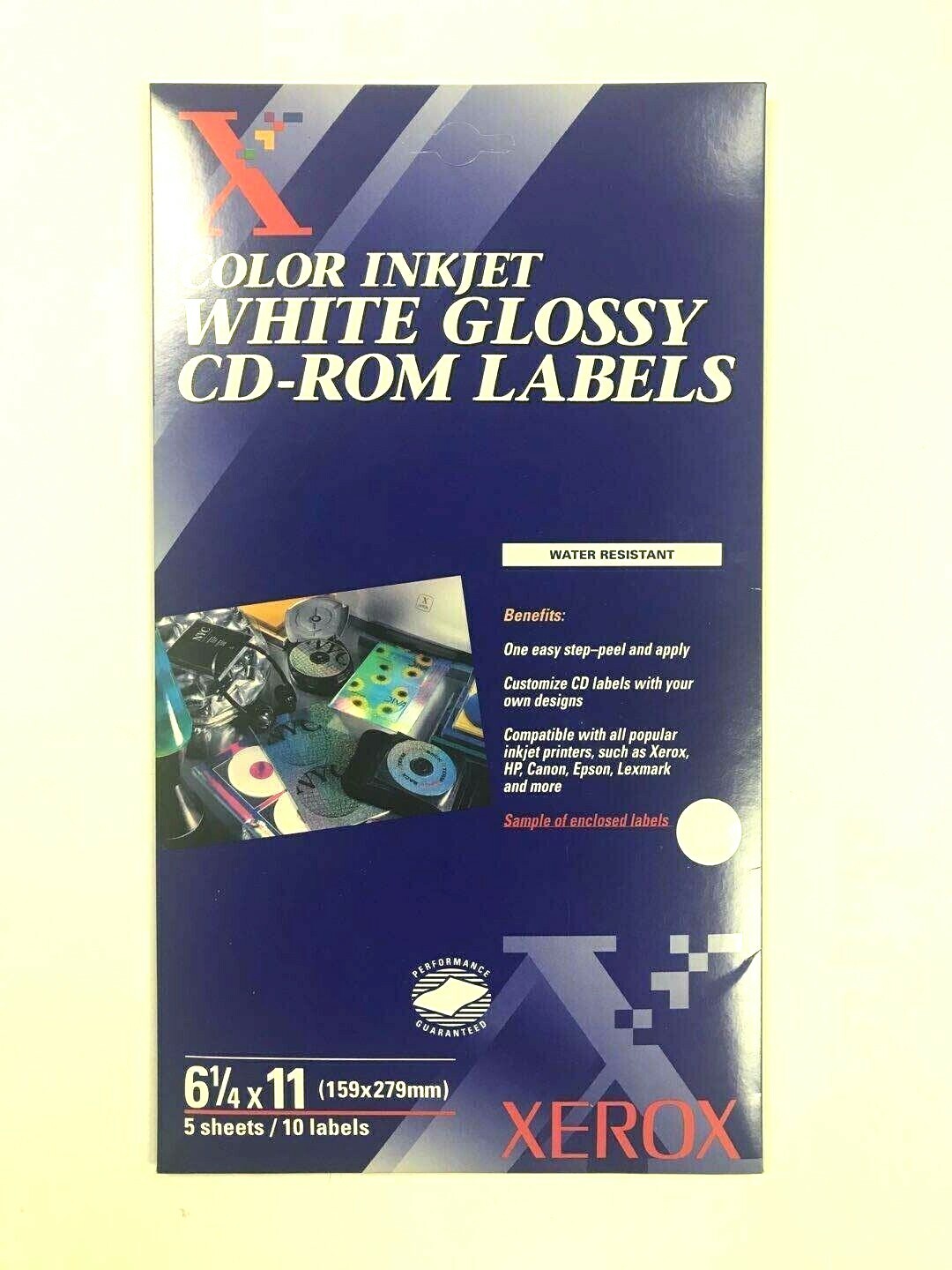 New, 5 Sheets/10 Labels Color Inkjet White Glossy CD-ROM Labels, Water Resistant