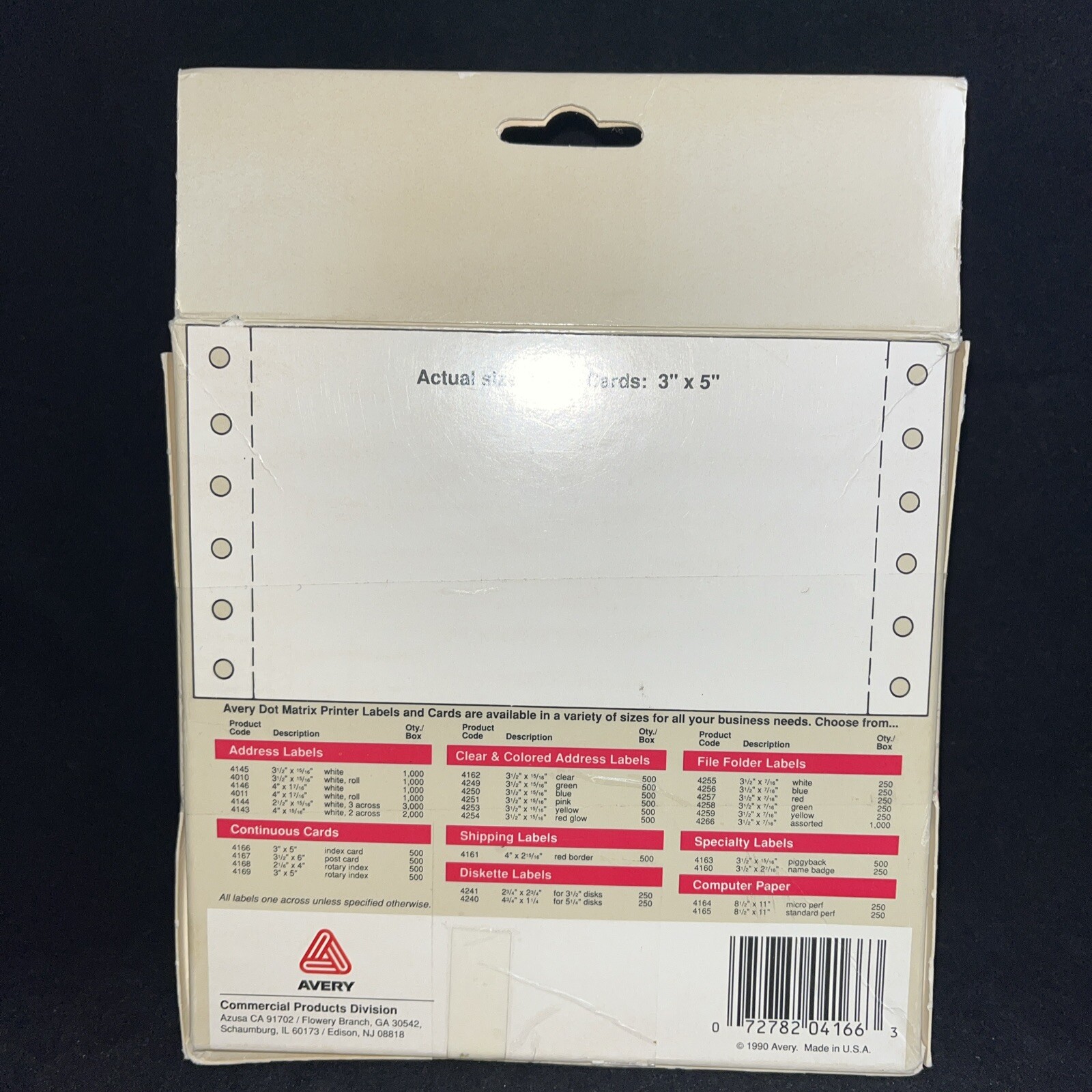 Avery Dot Matrix Printer Cards 4166 NIB 3″x5″ 500 Continuous Index Cards NOS