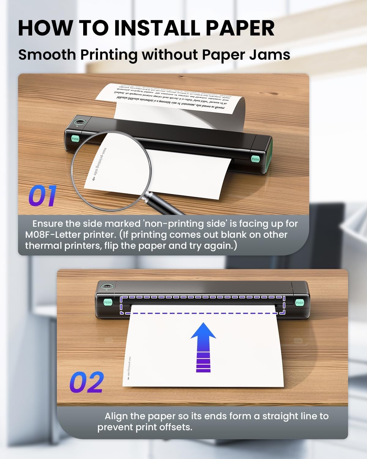Thermal Printer Paper 8.5″ x 11″ – 100 Sheets, Inkless for Portable Printers
