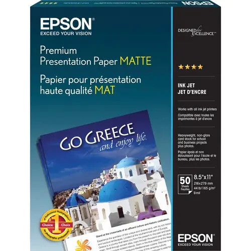 Epson S041257 50 Sheet 8.5″x11″ Premium Matte Presentation Paper 97 Bright White