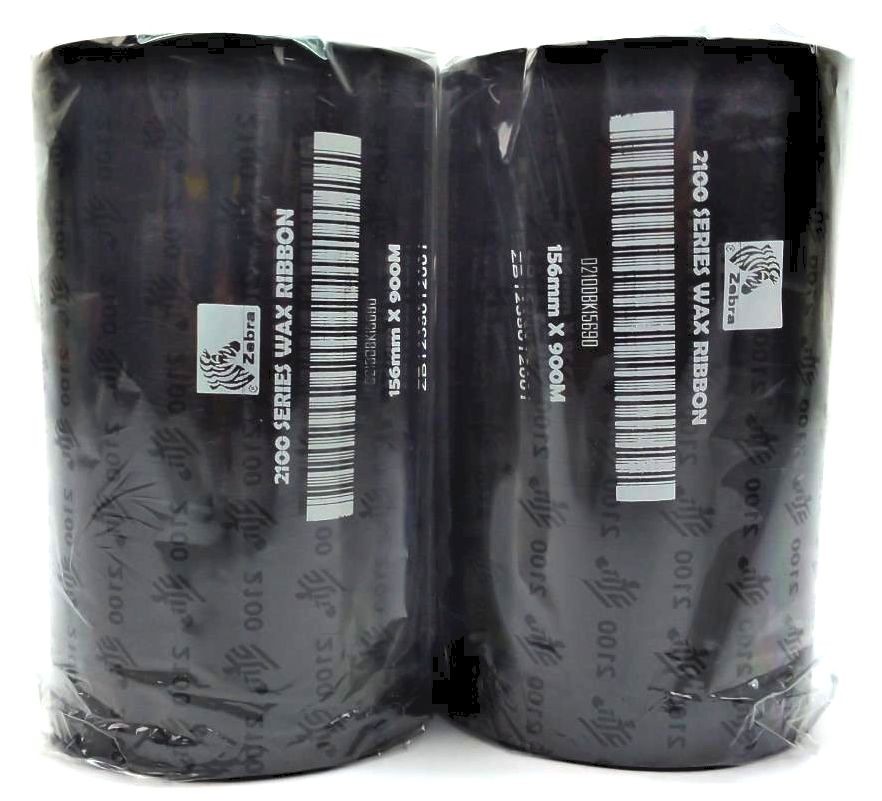 Zebra 156mm x 900M 2100 Wax Ribbons Black 02100BK15690 Genuine OEM – 4 Rolls
