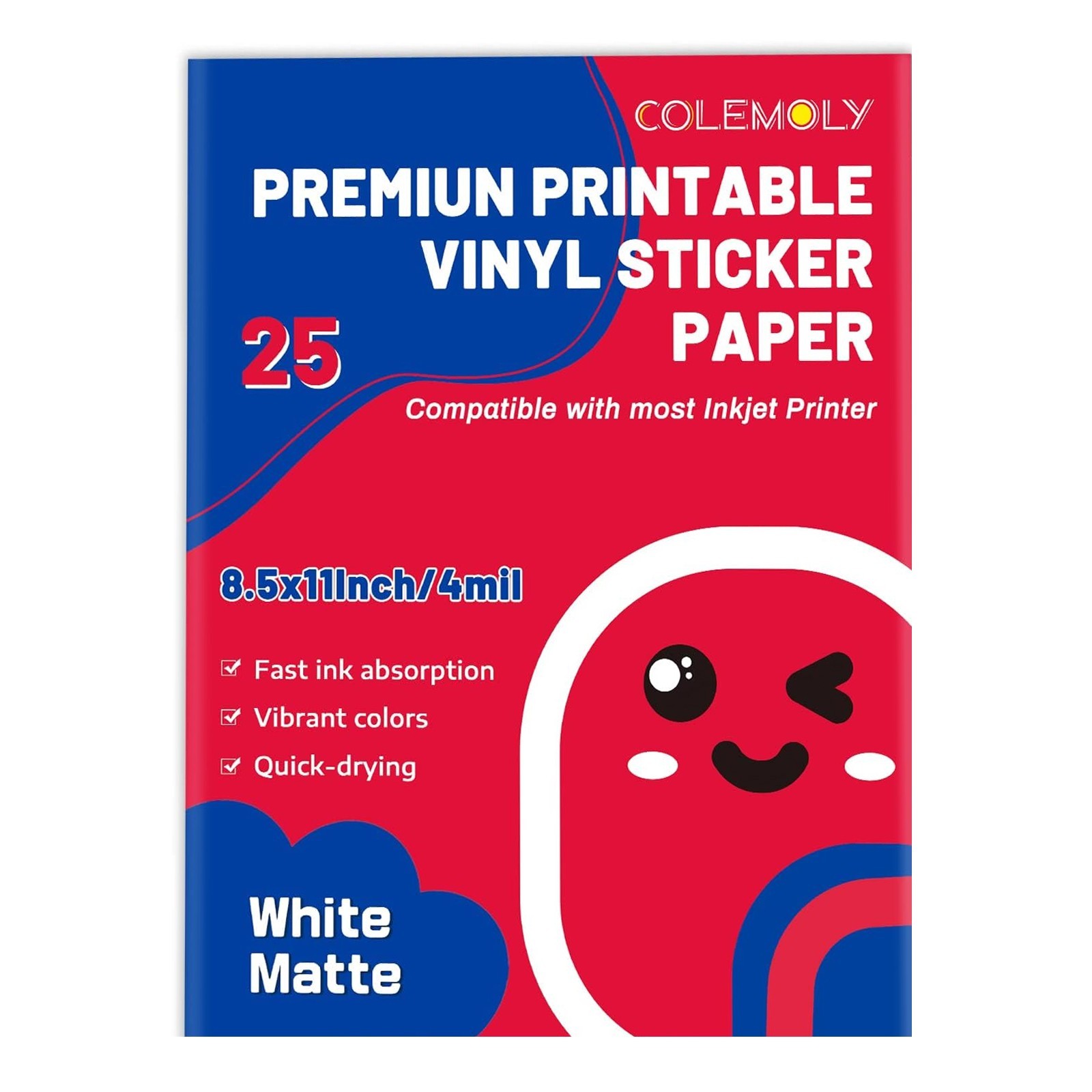25 Sheet Matte White Printable Vinyl Sticker Paper for Inkjet Printers 8.5 x 11″