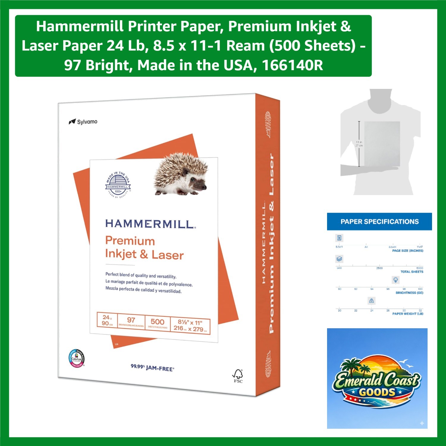 500 Count Inkjet & Laser Printer Paper, 24 Lb, 97 Brightness – Acid-Free
