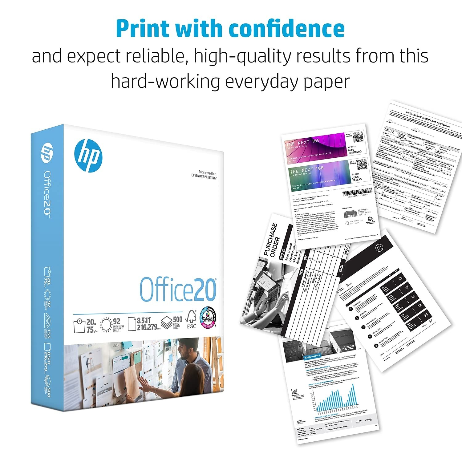 HP 172000 Office Ultra-White Paper 92 Bright 20lb 11×17 500/Ream