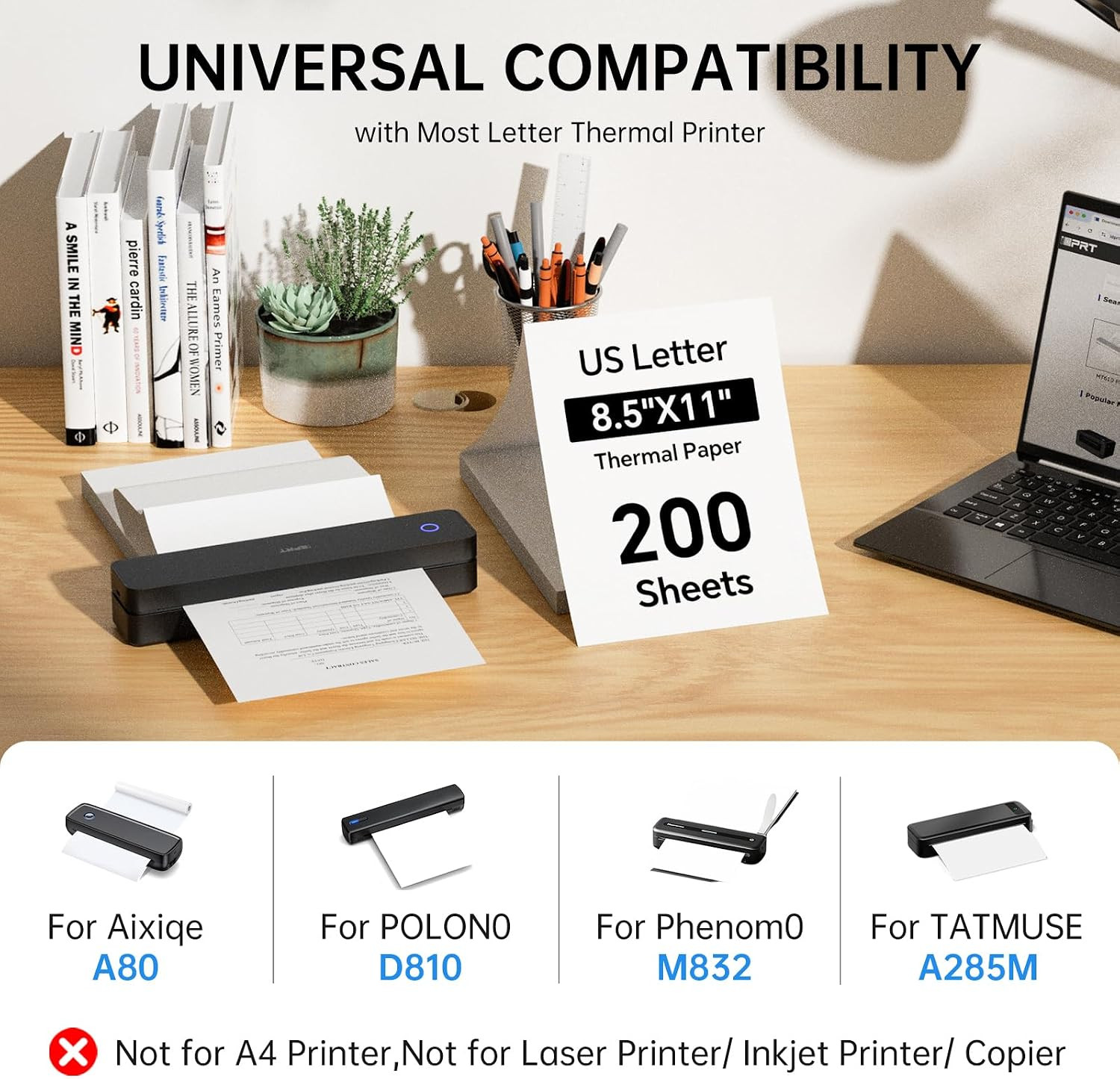 8.5″ x 11″ Thermal Paper, 200 Sheets for Compatible Portable Printers