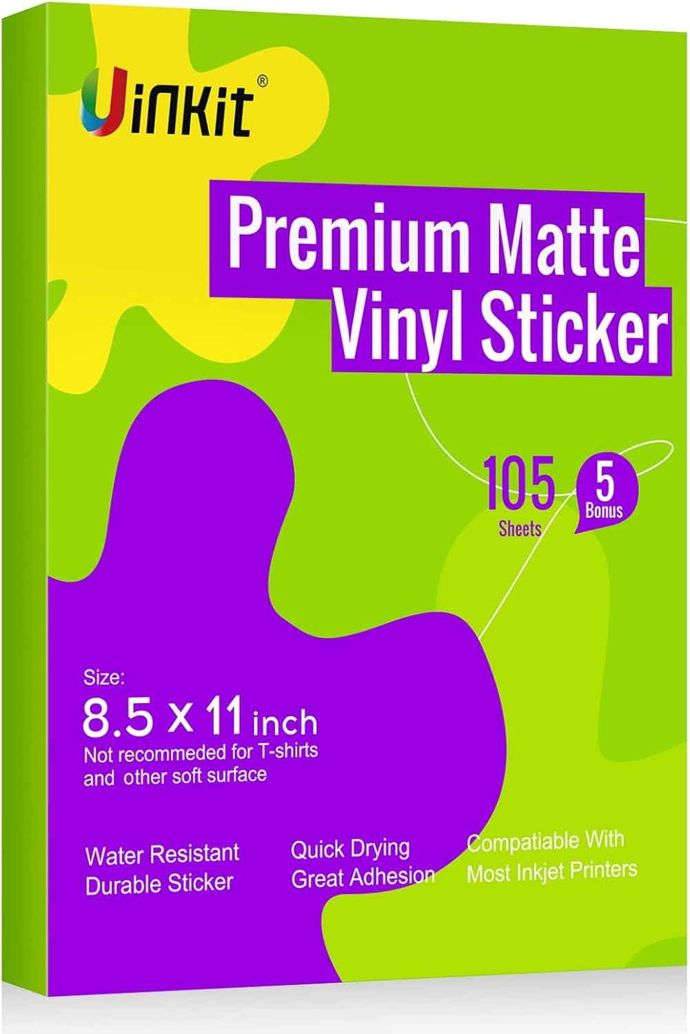 105 Sheets Printable Premium Matte White Vinyl Sticker Paper for Inkjet