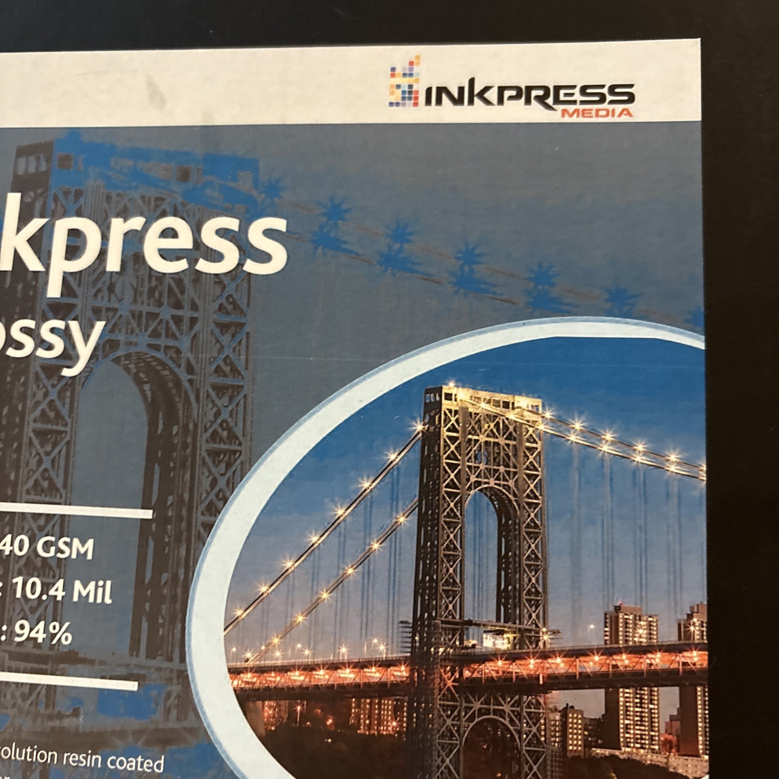 Inkpress Glossy, Single Sided Gloss Surface Inkjet Paper, 240gsm, 10.4 mil., 11x