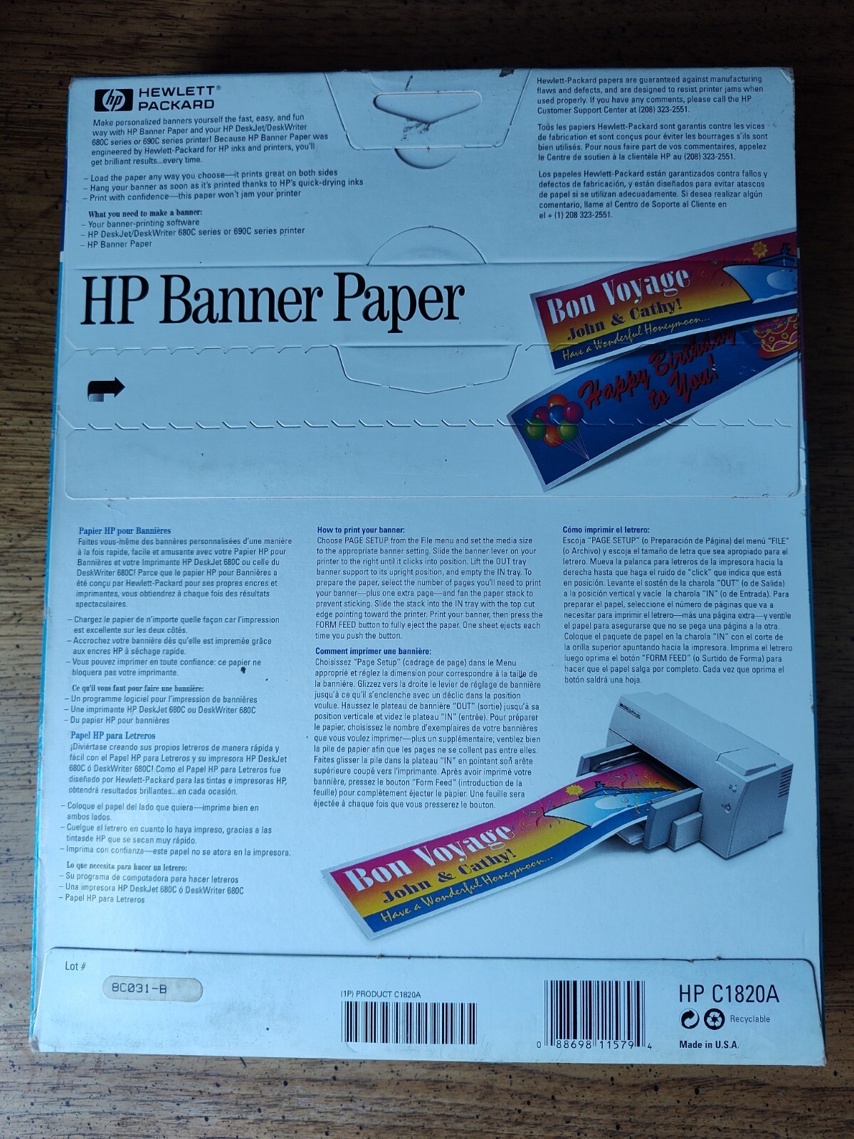 NEW Lot of 2 HP Banner Paper for Inkjet Printers Makes 5 ft Banners 24 lb C1820A