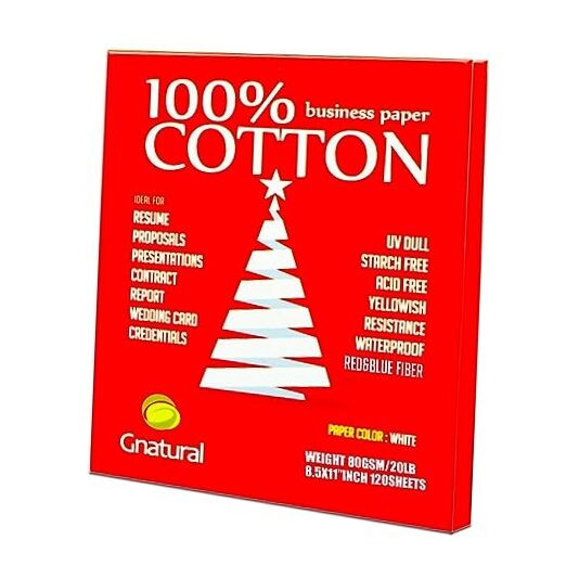 100% Cotton, 8.5 x 11 Inch, 20lb/80GSM,with Red & Blue 80 GSM 120 Sheets