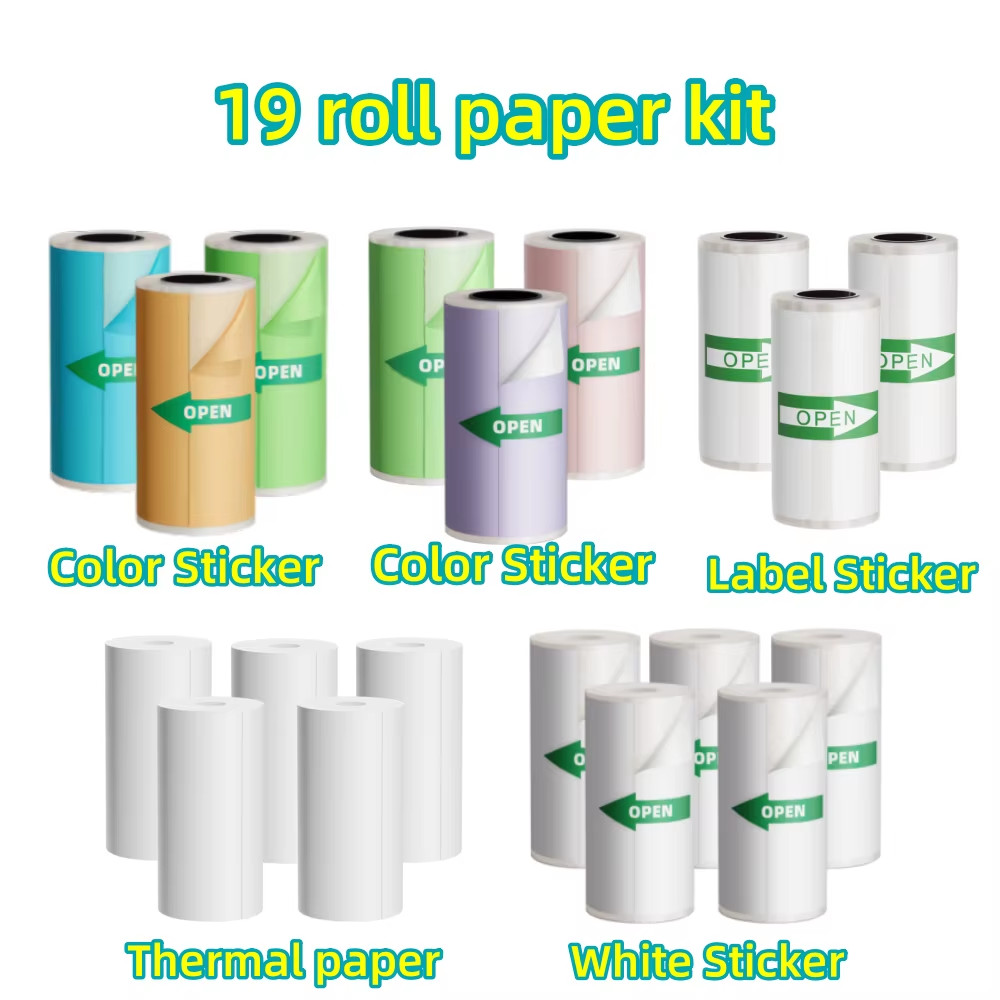 New 10 Roll Sticker Paper for Mini Printer Label Sticker Paper Color Thermal Pap