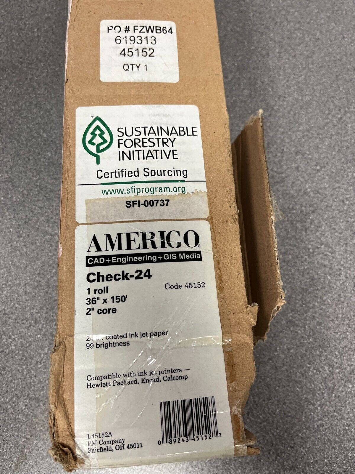 Amerigo Check-24 White 36″ x 150′ Coated CAD Engineering & GIS Media Paper