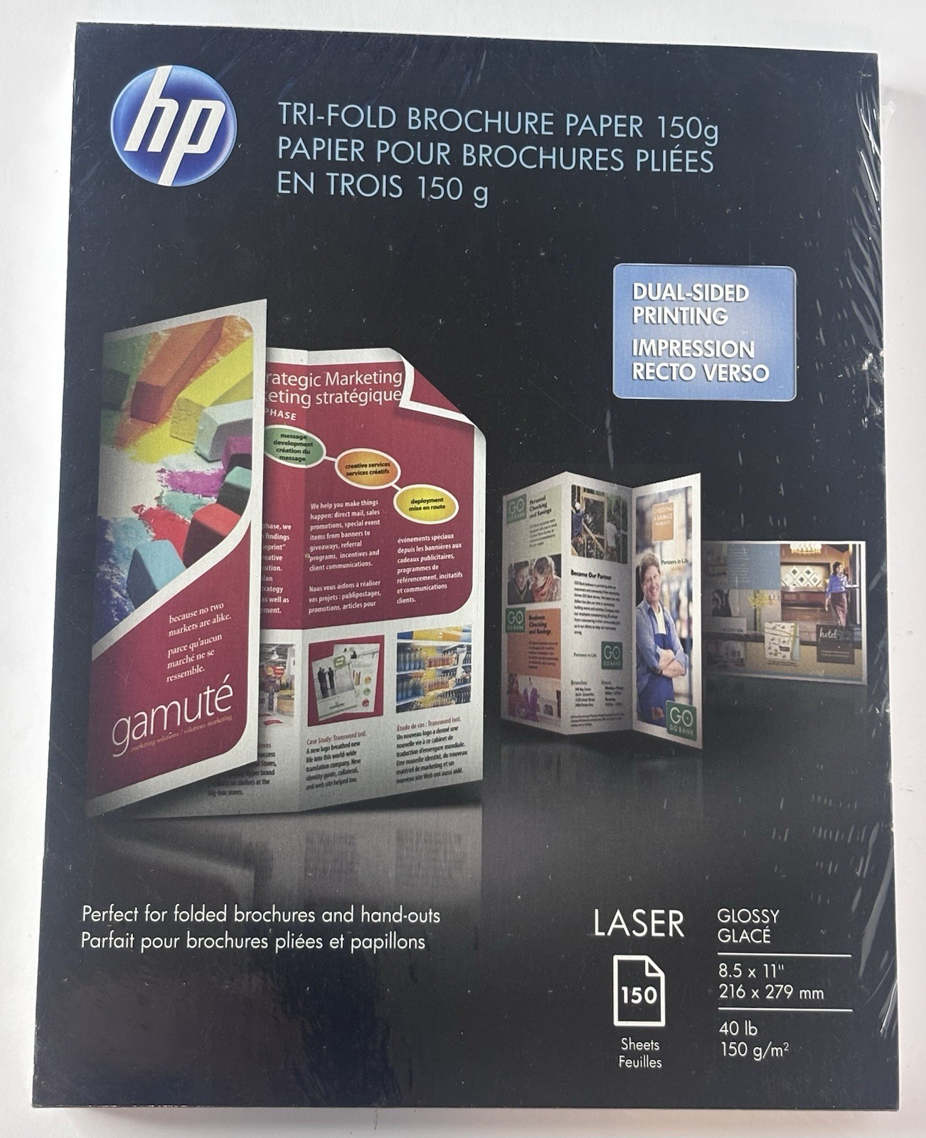 HP Laser Glossy Tri-Fold Brochure Paper 150g 40b 150 Sheets Q6612A