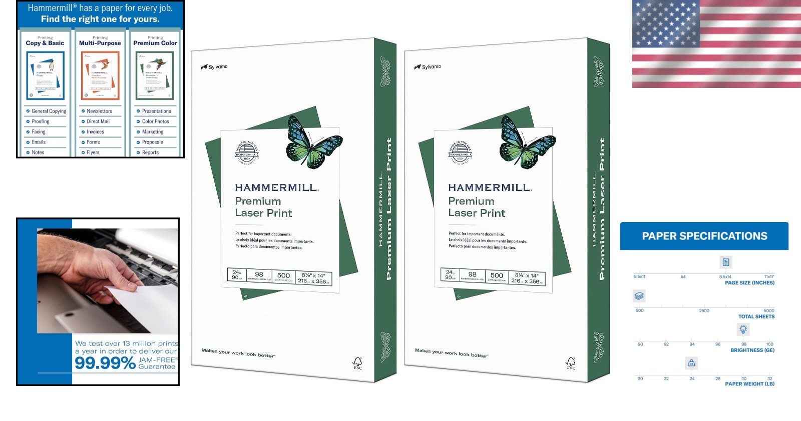 Sustainable 24 lb Printer Paper – 98 Brightness, 2 Packs