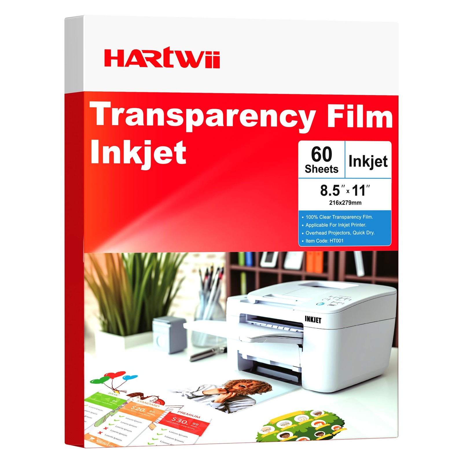 Inkjet Transparency Film 5Mil 60 Sheets 100% Clear Overhead Projector Film fo…