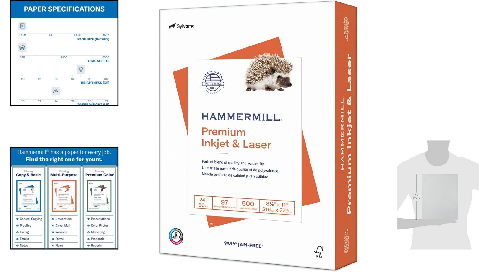 24Lb Inkjet & Laser Printer Paper – 8.5×11 Inches, 500 Sheets, 97 Bright