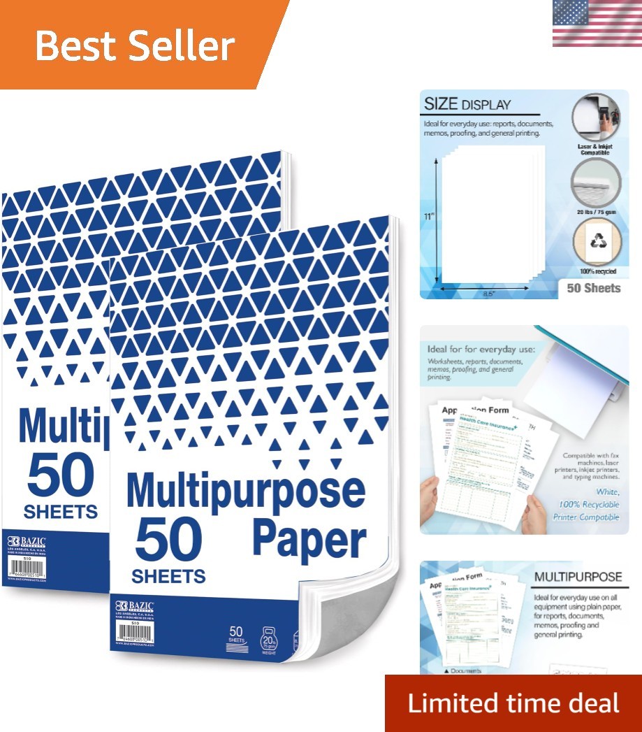 8.5″x11″ White Printer Paper – Ideal for School & Office, 100 Sheets