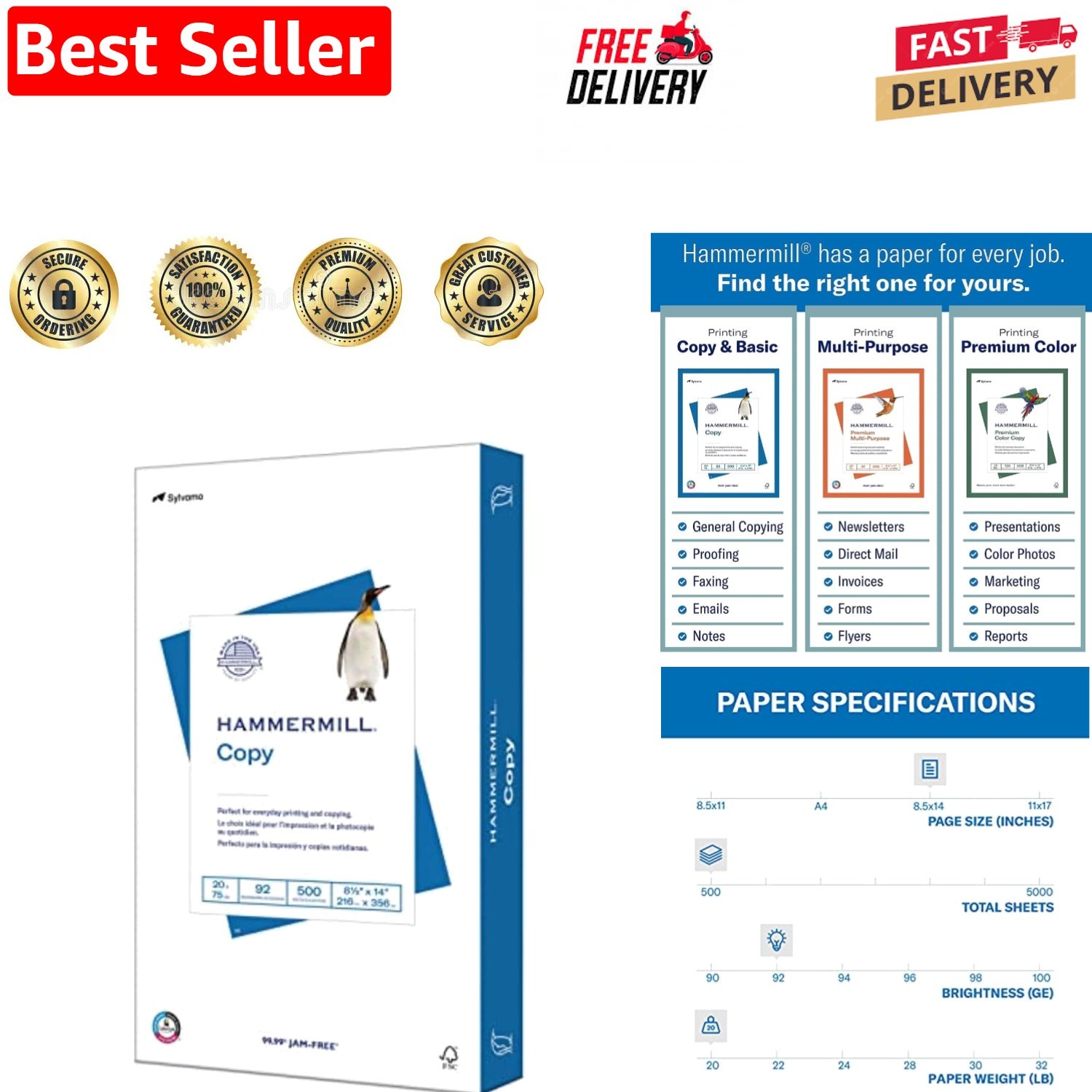 20 lb Legal Size Printer Paper – 500 Sheets, 8.5×14, 92 Bright – Jam-Free