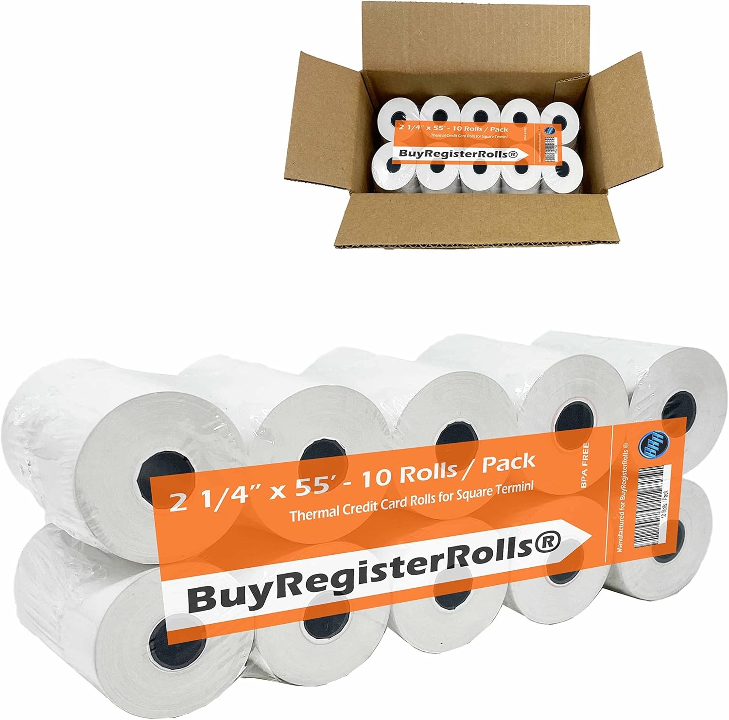 Receipt Paper Roll for Square Terminal Credit Card Machine 2 1/4 x 55 white