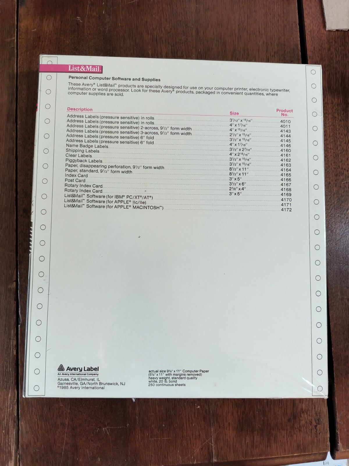 Avery 4165 Printer Paper Continuous Sheets Computer 250 Pages 8.5 x11
