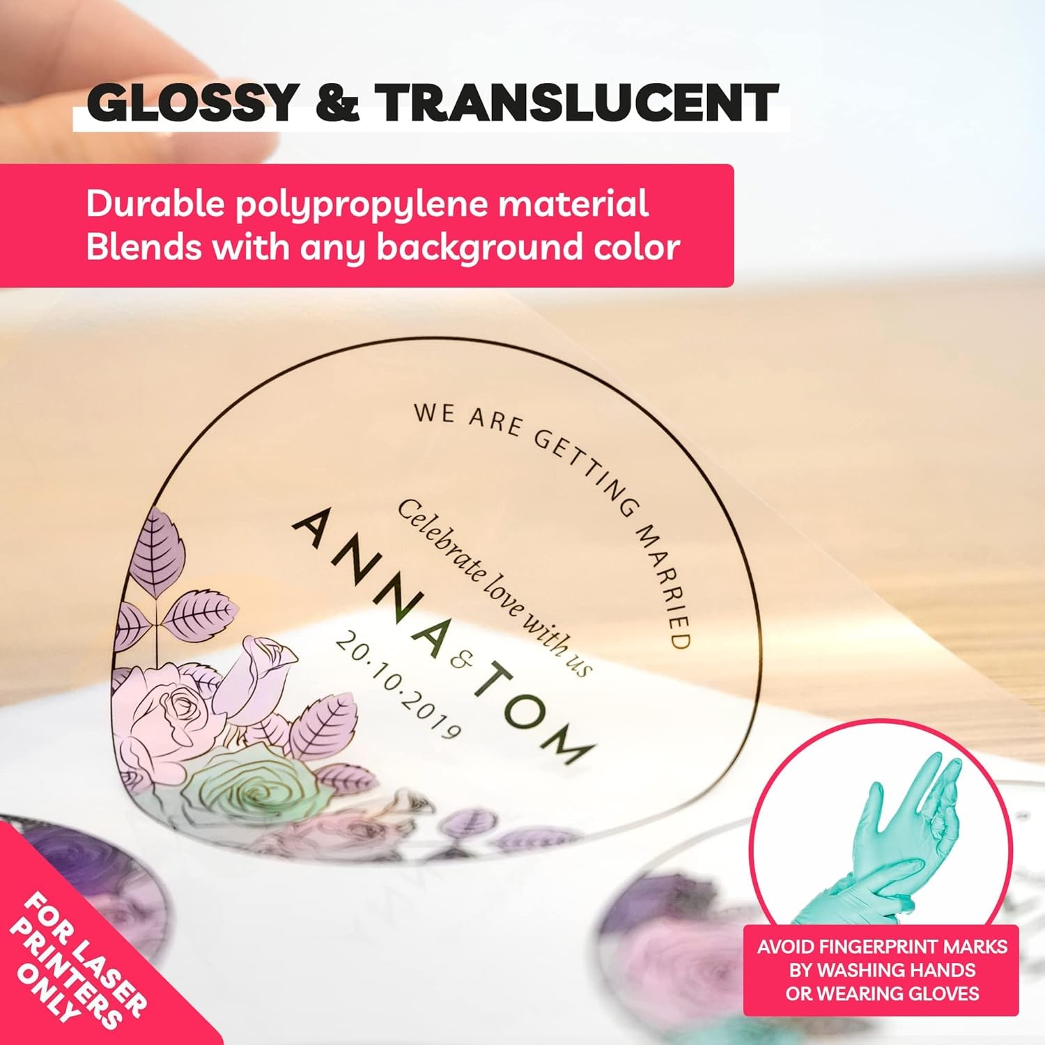 20PCS Printable Vinyl Sticker Paper for Laser Printer Glossy Translucent Sticker