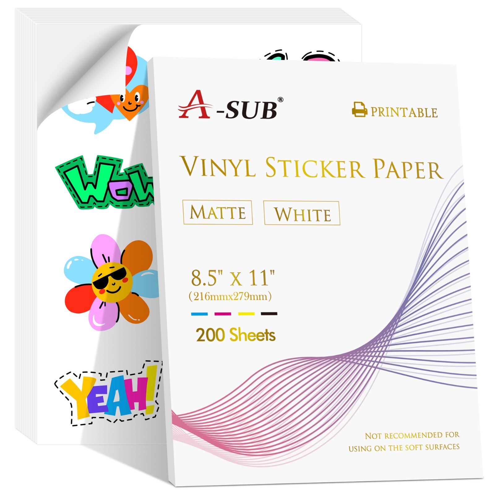Lot 200-1000PK Bulk A-SUB Printable Vinyl Sticker Paper for Inkjet Matte White
