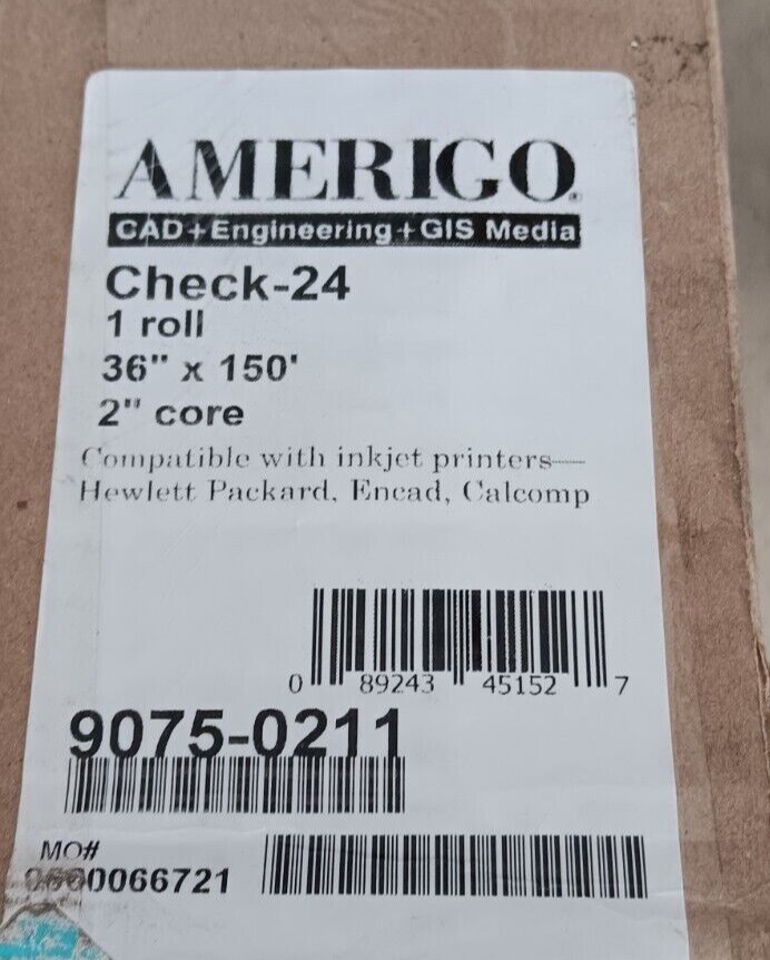 Amerigo CAD + Engineering + GIS Media Paper Check-24 White 36″ x 150′ 2″ core