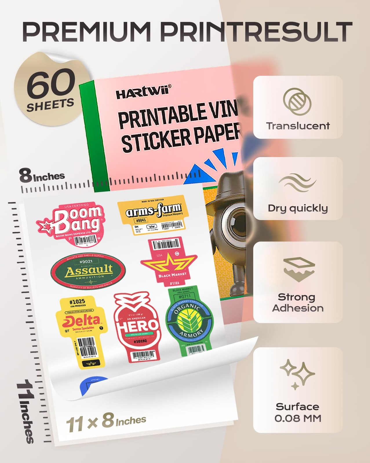 Clear Vinyl Sticker Paper 60 Sheets 8.5×11 Inkjet Printable Quick Dry