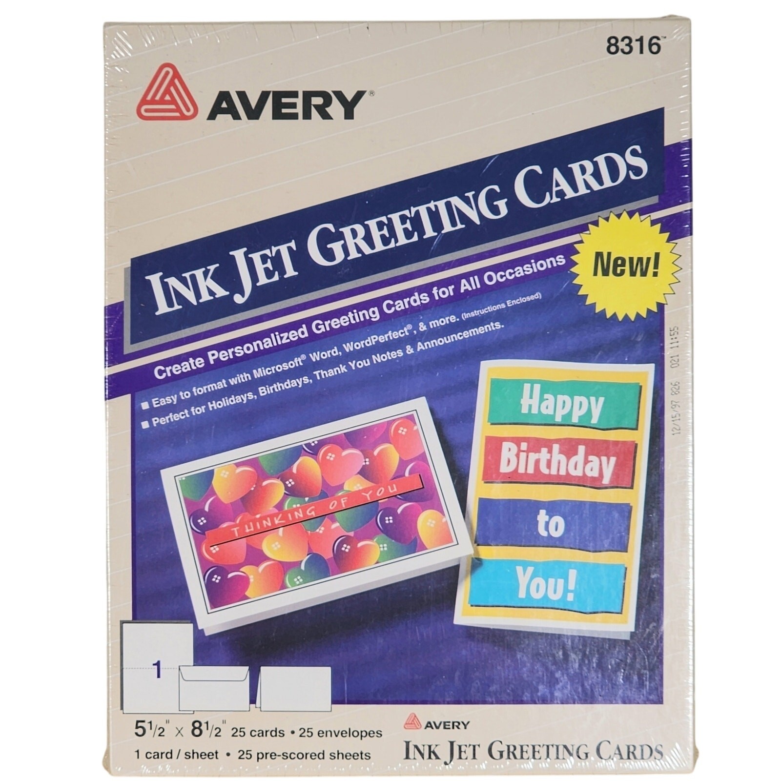 Avery 8316 New Pack of Ink Jet Greeting Cards 25 Pre-scored Sheets 8.5″ x 5.5″