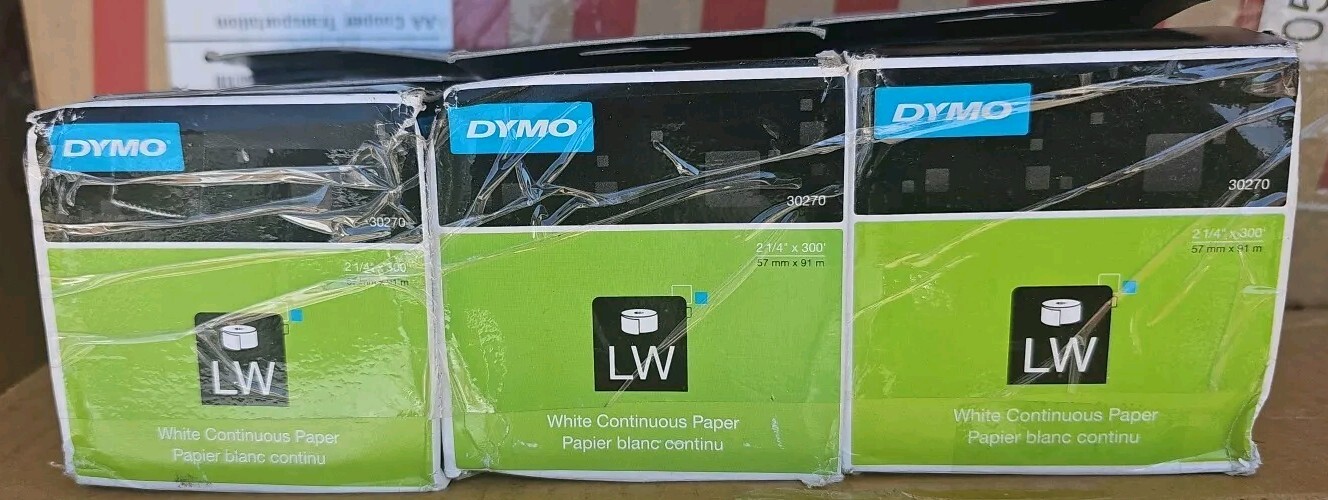 Lot of 3 Dymo 30270 LW Continuous roll 2-1/4 X 300ft 900ft Total