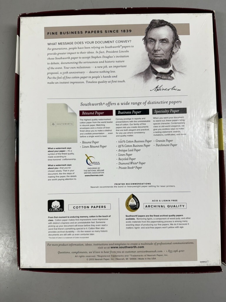 Set of 2 – Southworth Connoisseur Collection Resume Paper White – 48 + 16 Sheets