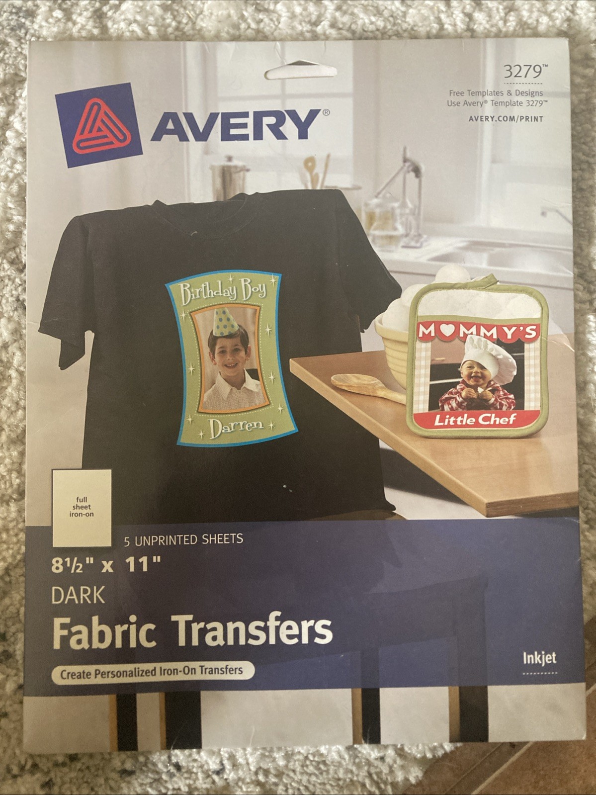 Avery 3279 CUSTOM TRANSFERS Fabric T-shirts Printable Iron-On 8.5×11
