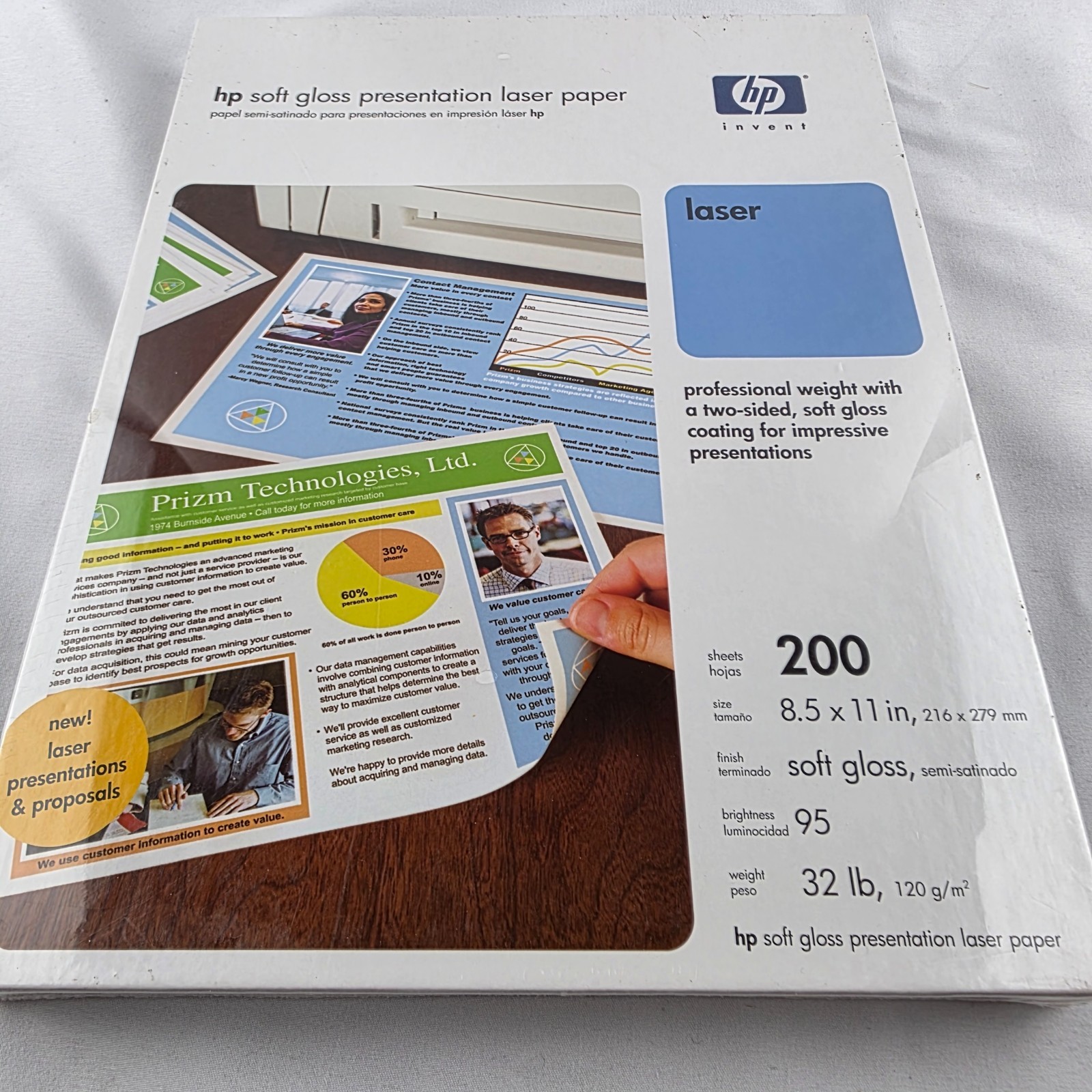 HP Soft Gloss Presentation Laser Paper 8.5×11 – 32 lb – 200 Sheets – New