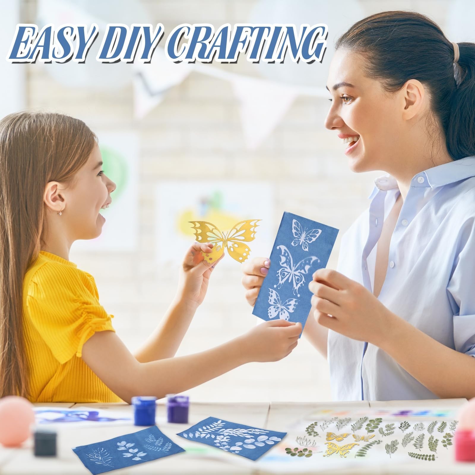 100 Pcs Cyanotype Sun Print Paper Kit with Templates & Plastic Sheets for DIY Cr