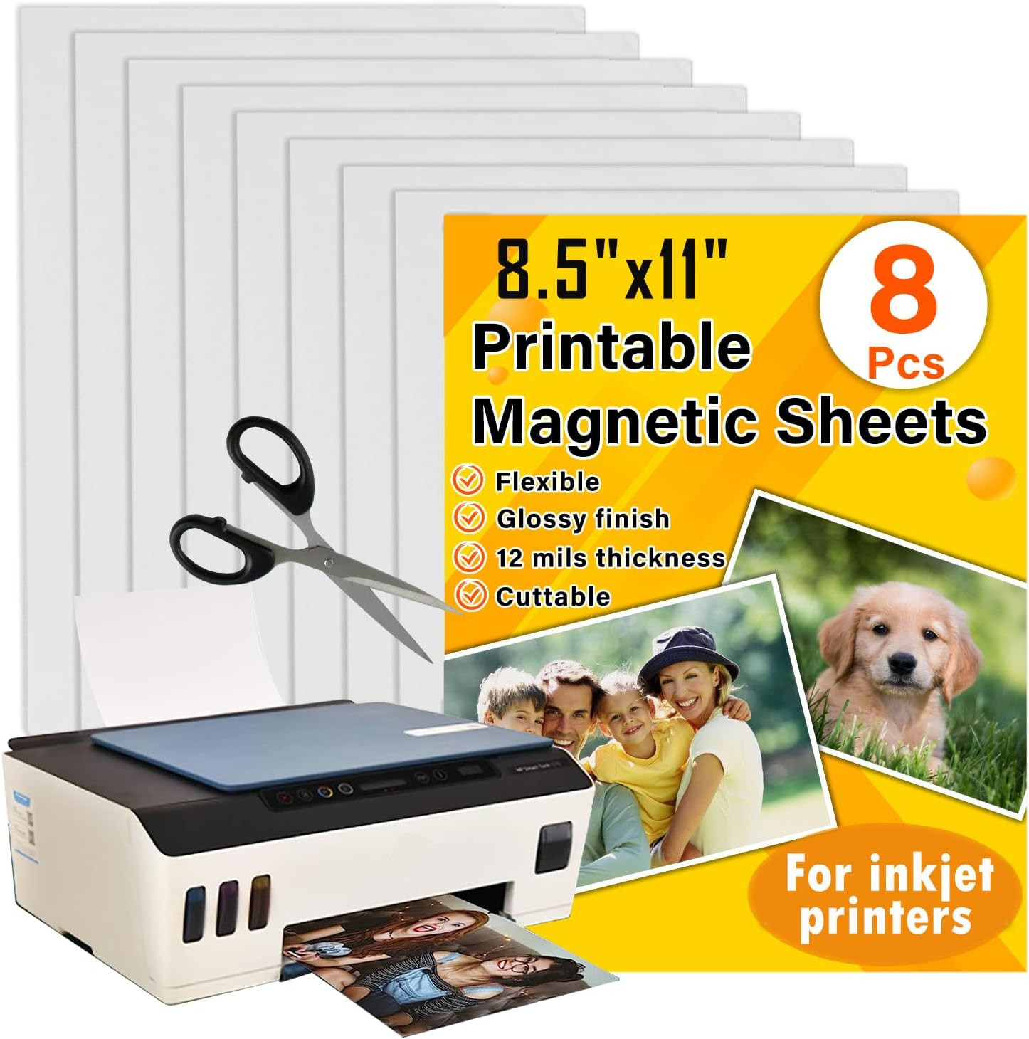 Printable Magnetic Sheets 8.5X11 Inches for Inkjet Printers, 8 Sheets Glossy Pri