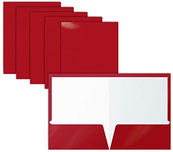 2 Pocket Glossy Laminated RED Paper Folders, Letter Size, Red Paper Portfolios