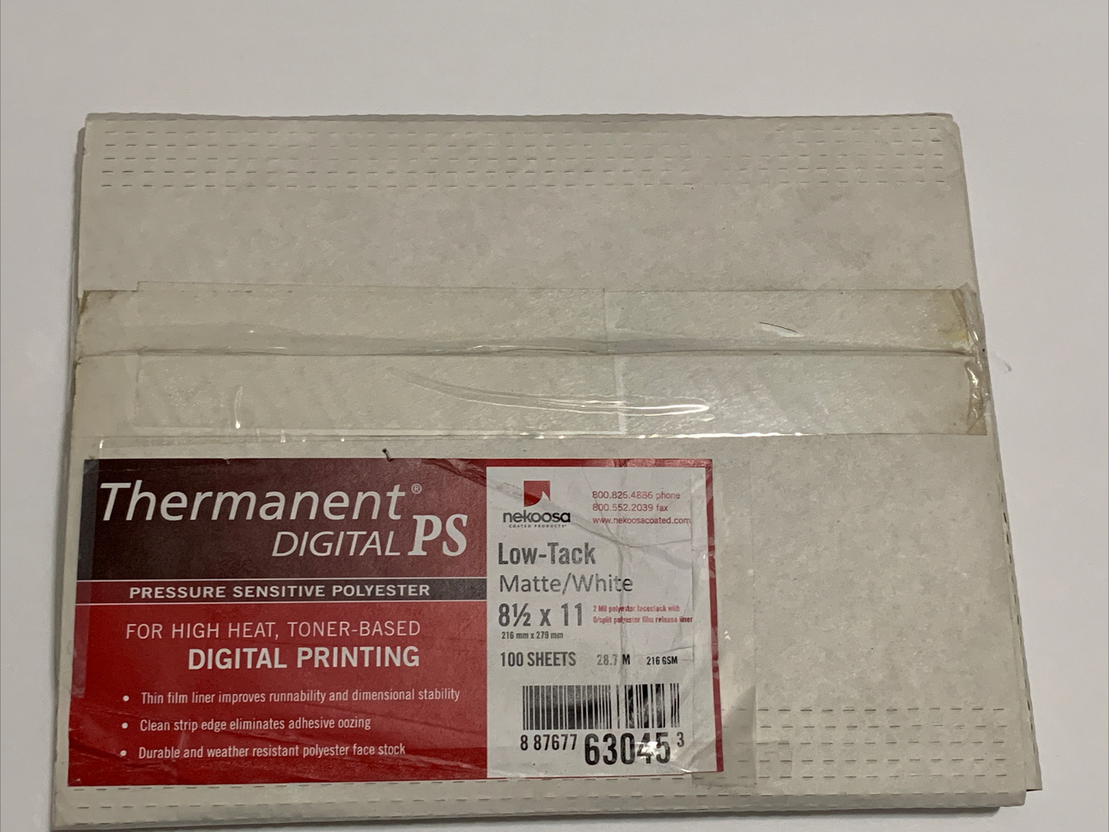 Nekoosa Thermanent Digital PS, 8-1/2 x 11, Matte/White, 100/Pack