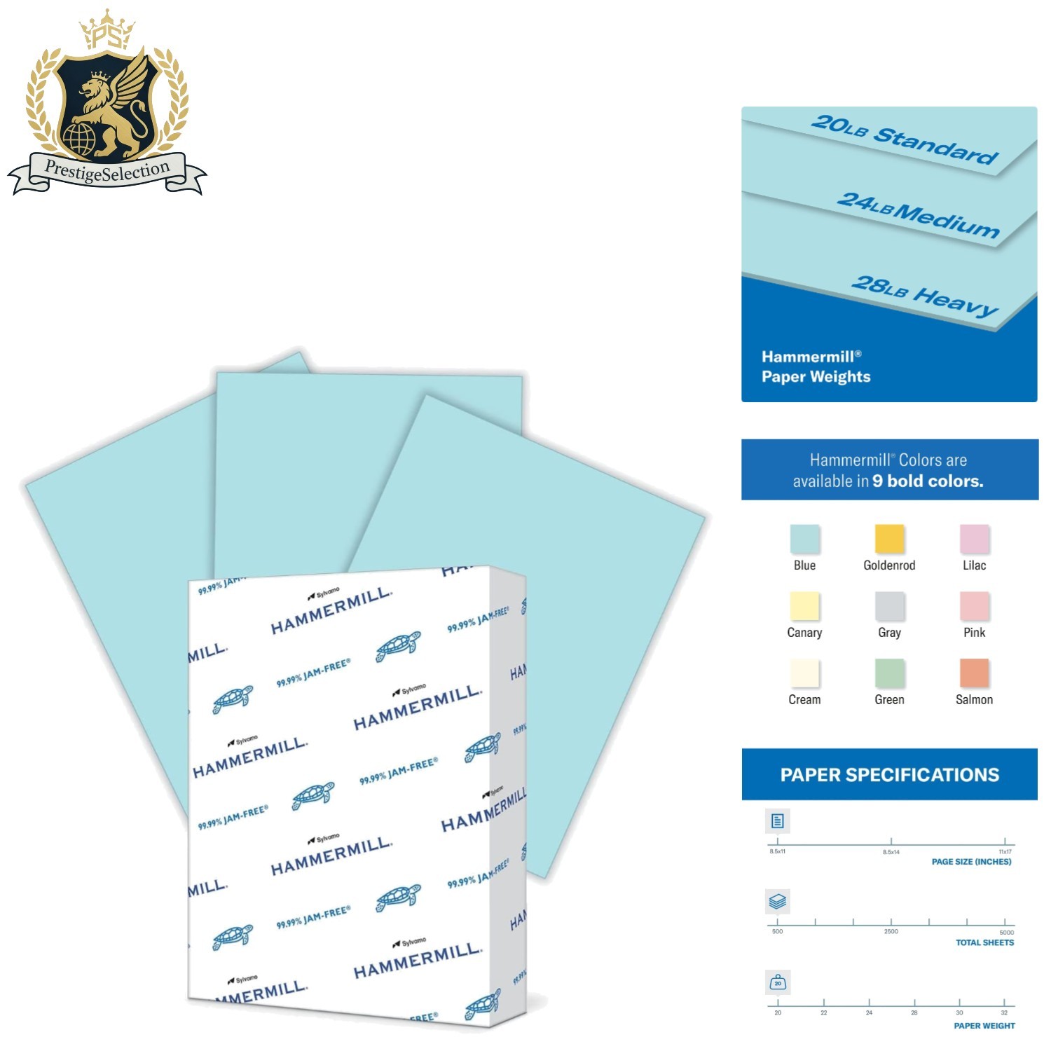 Colorful and Reliable 500 Sheet Blue Printer Paper – Made in USA, 30% Recycled