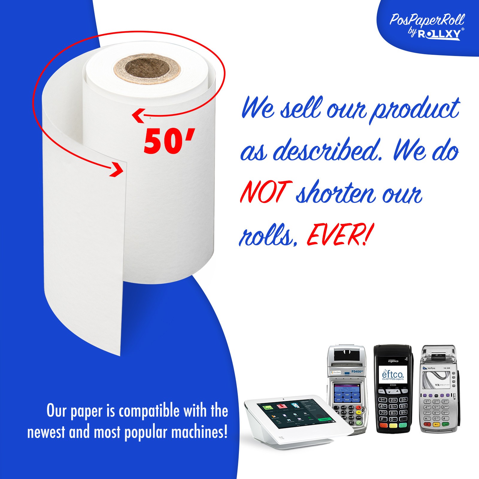 2-1/4″ x 50′ Thermal Paper for Ingenico iCT220 iCT250 i8550 TT41 TT42 50 Rolls