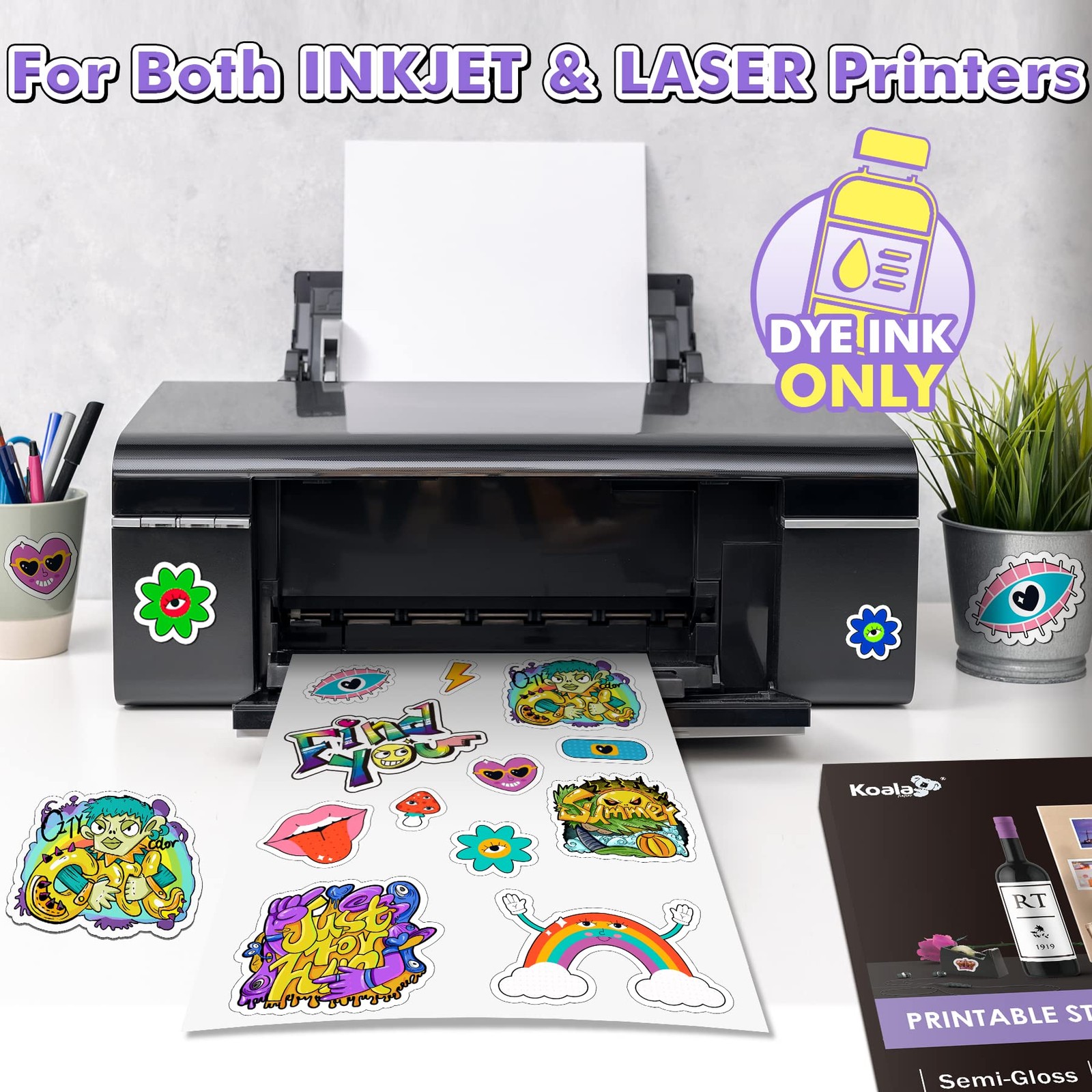 Koala Semi Glossy Sticker Paper for Inkjet & Laser Printer – 25 Sheets 8.5 x …