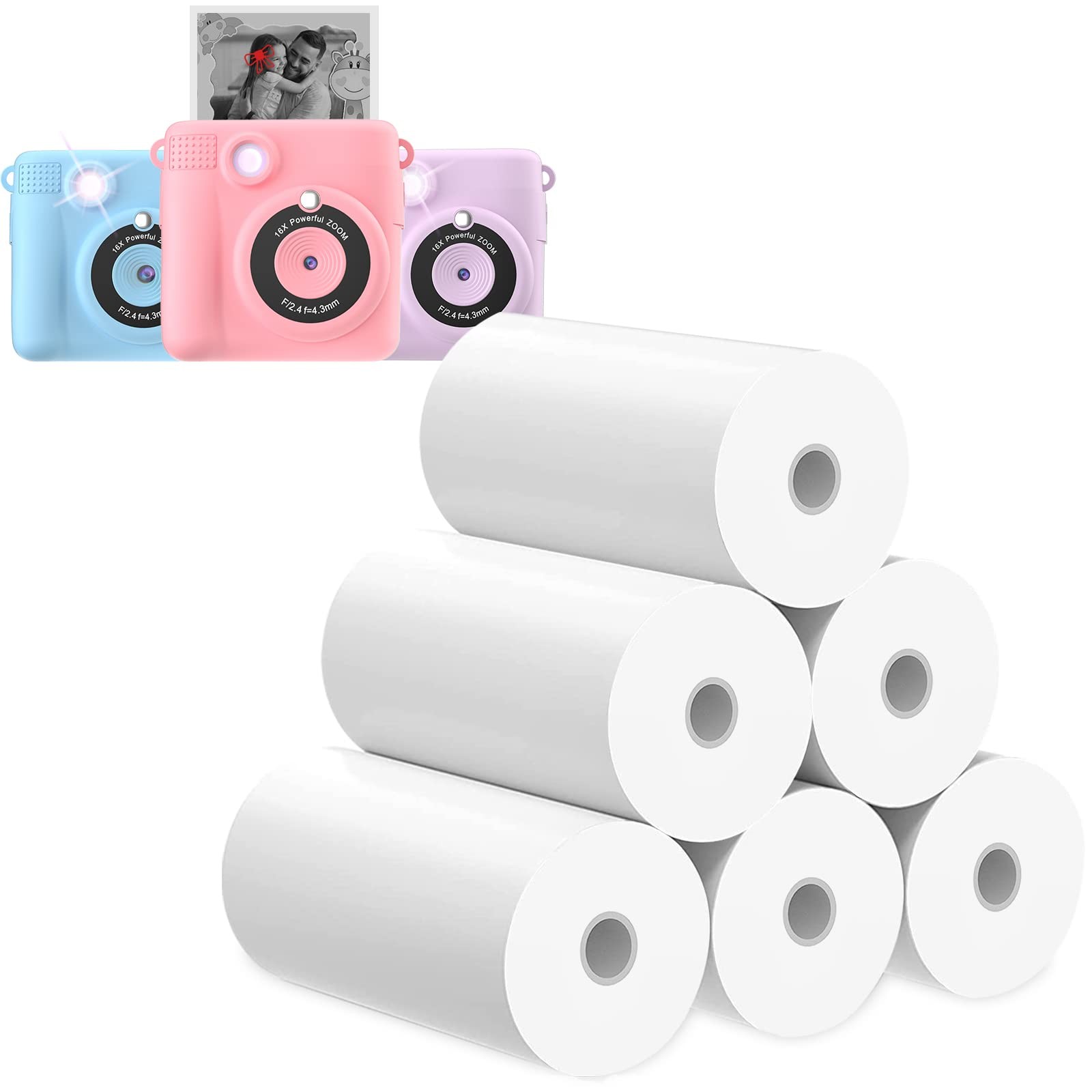 Printer Paper,6 Rolls for Kids Instant Print Camera,HD Printing 6