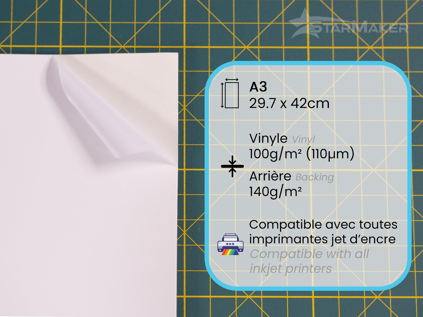 10 Sheets A3 Glossy Vinyl Sticker Sheet with Plastic Liner Printable S…