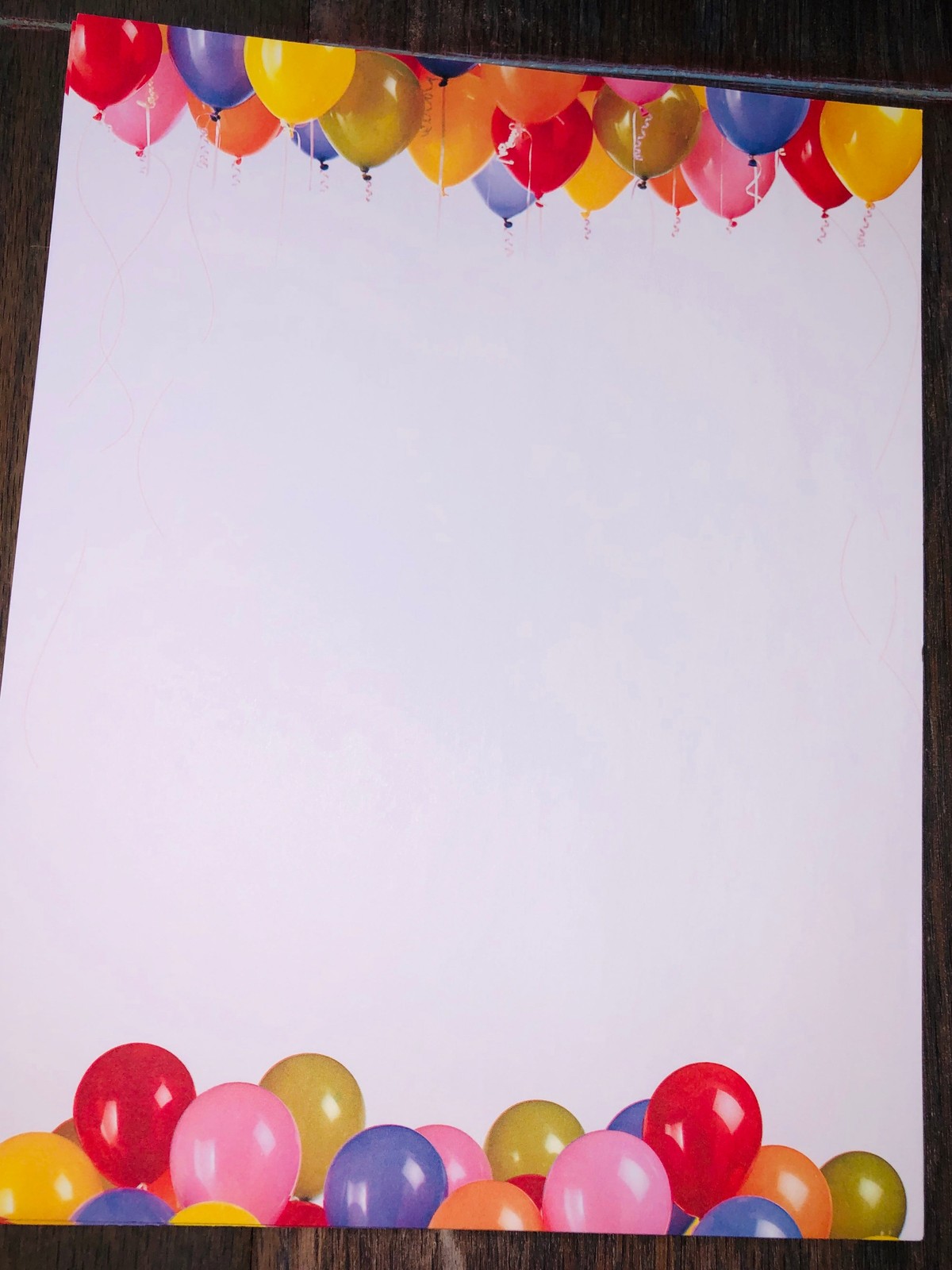 NEW Colorful Balloons Printer Paper Letterhead 5 Sheets 8.5” x 11”