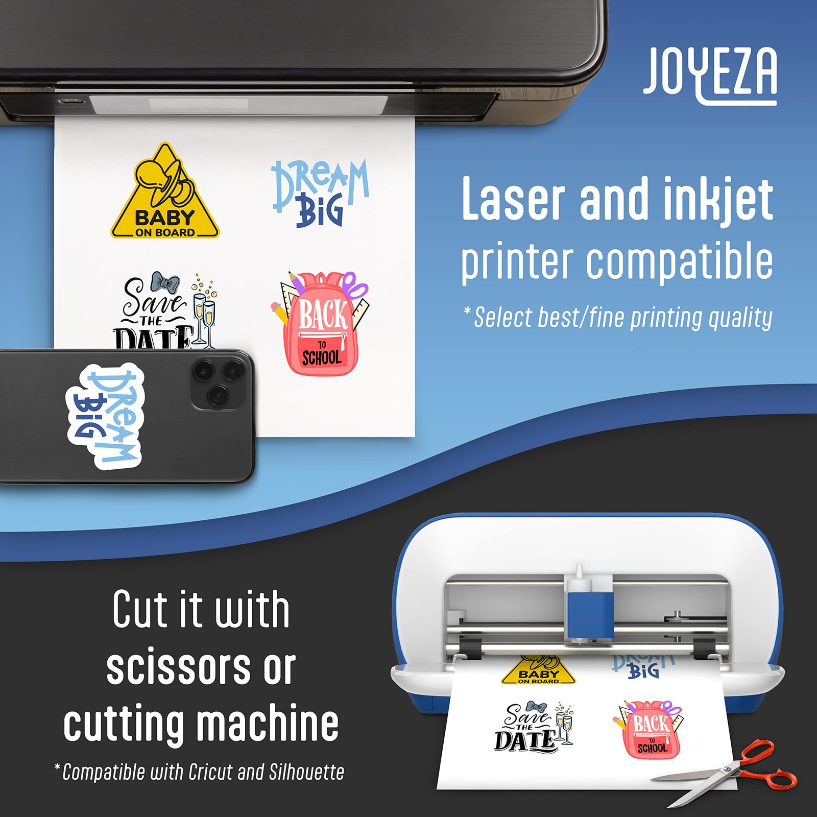 JOYEZA Premium Printable Vinyl Sticker Paper for Inkjet Printer – 25 Sheets