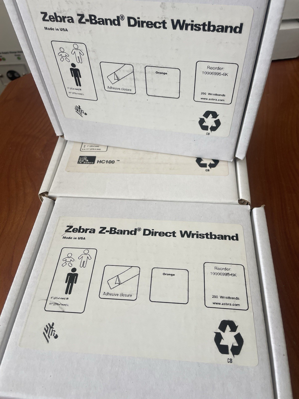Zebra 10006995-6K Z-Band Direct Wristband, Lot Of 3