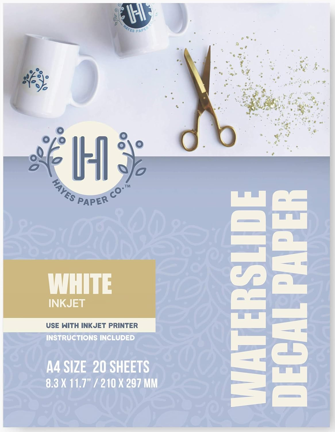 Hayes Paper, Waterslide Decal Paper INKJET WHITE 20 Sheets Premium Water Slide T
