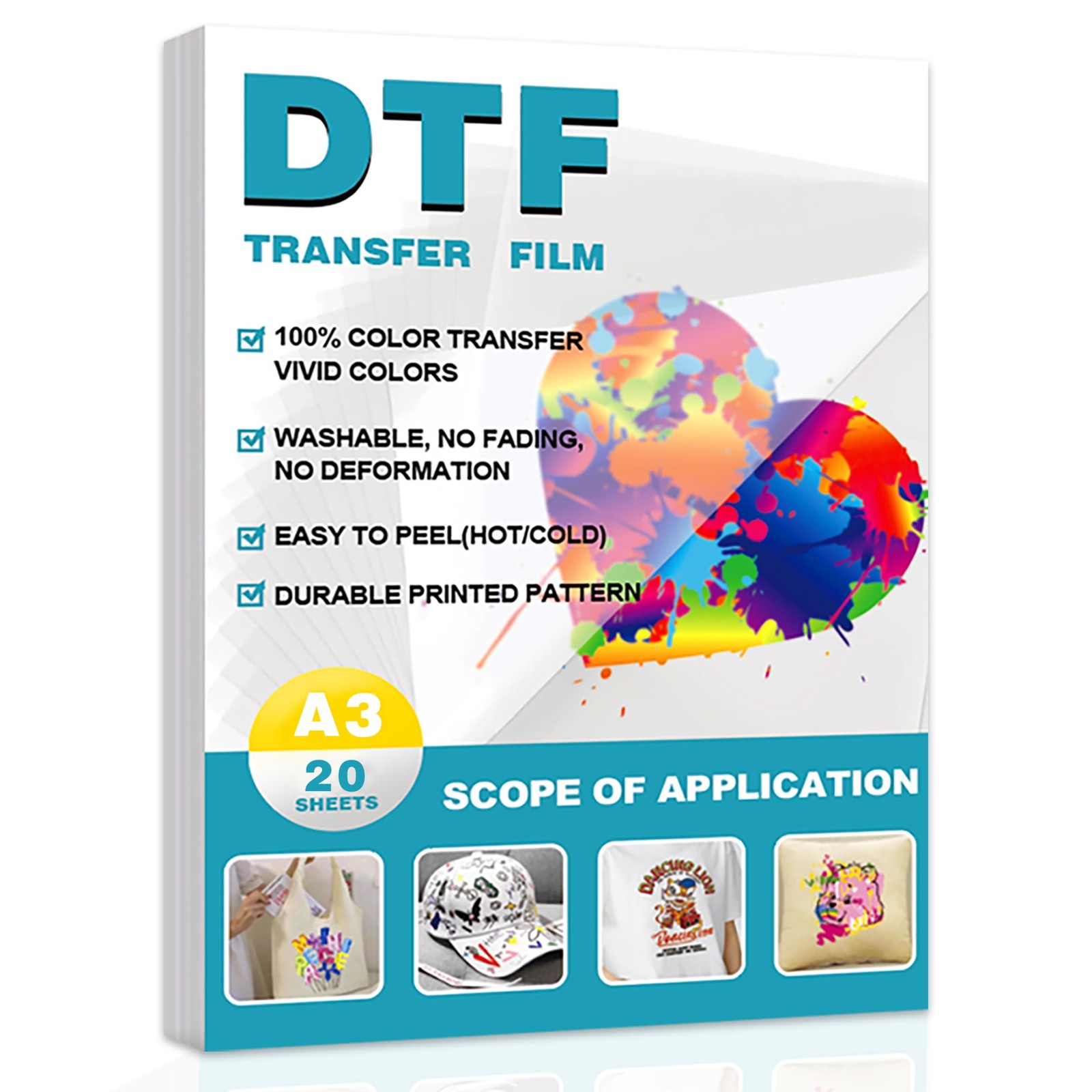 20 Sheets A3 DTF Transfer Film 11.7×16.5 Double Sided Matte Cold/Hot Peel