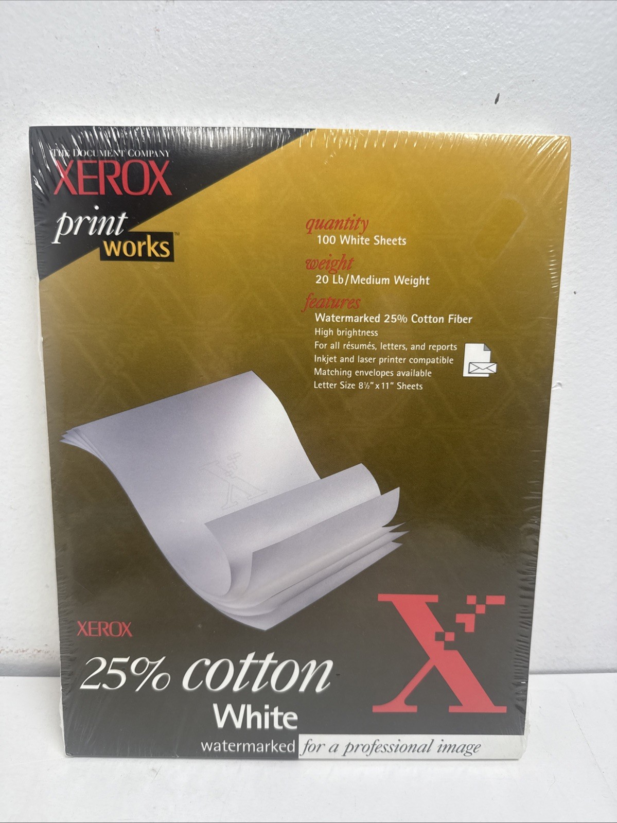 Zerox Print Works 100 Sheets 20lb Watermarked 25% Cotton Fiber Printer Paper