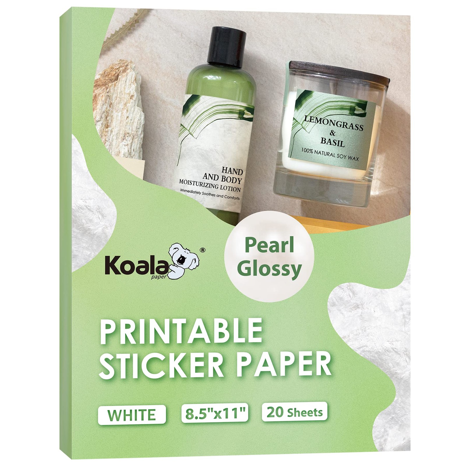 Koala Pearl Glossy Sticker Paper for Inkjet and Laser Printer, 20 Sheets 8.5x…