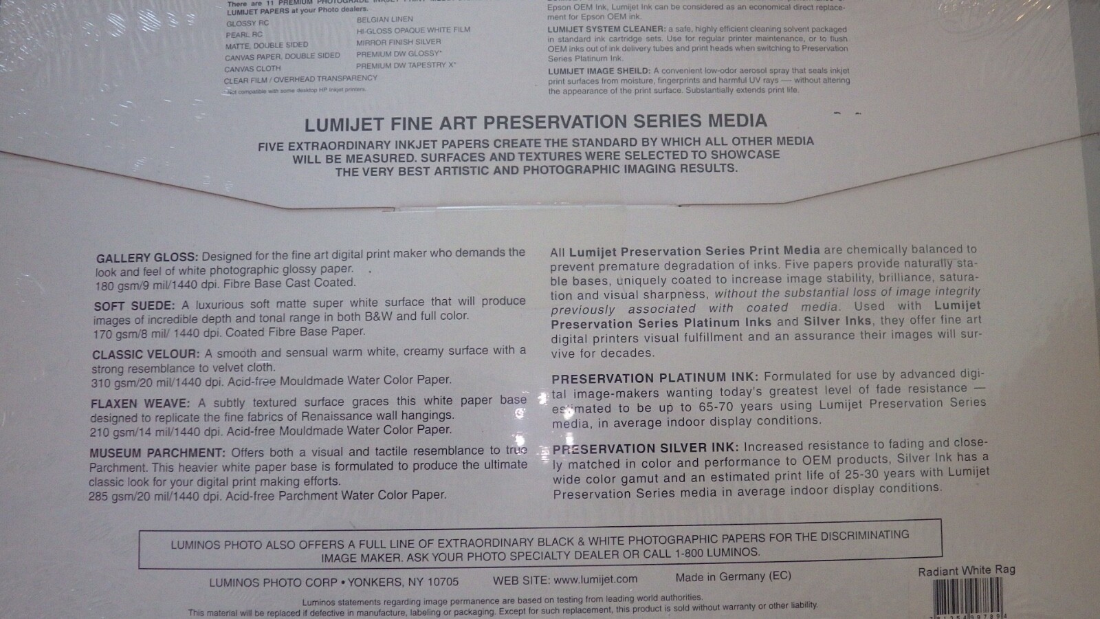 Lumijet Preservation Series 308 gsm Radiant White Rag Paper 11 x 17″ – 10 Sheets